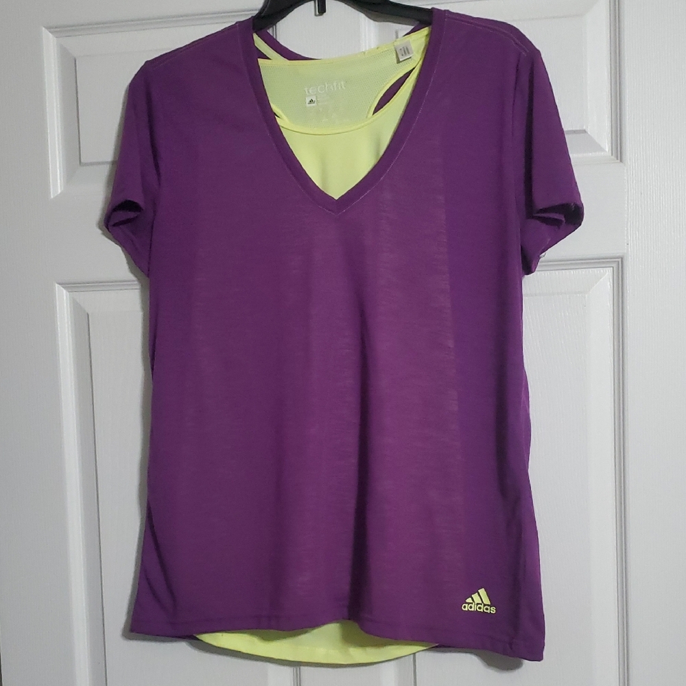 Adidas Women's V-Neck Tee in Purple With Yellow Tank